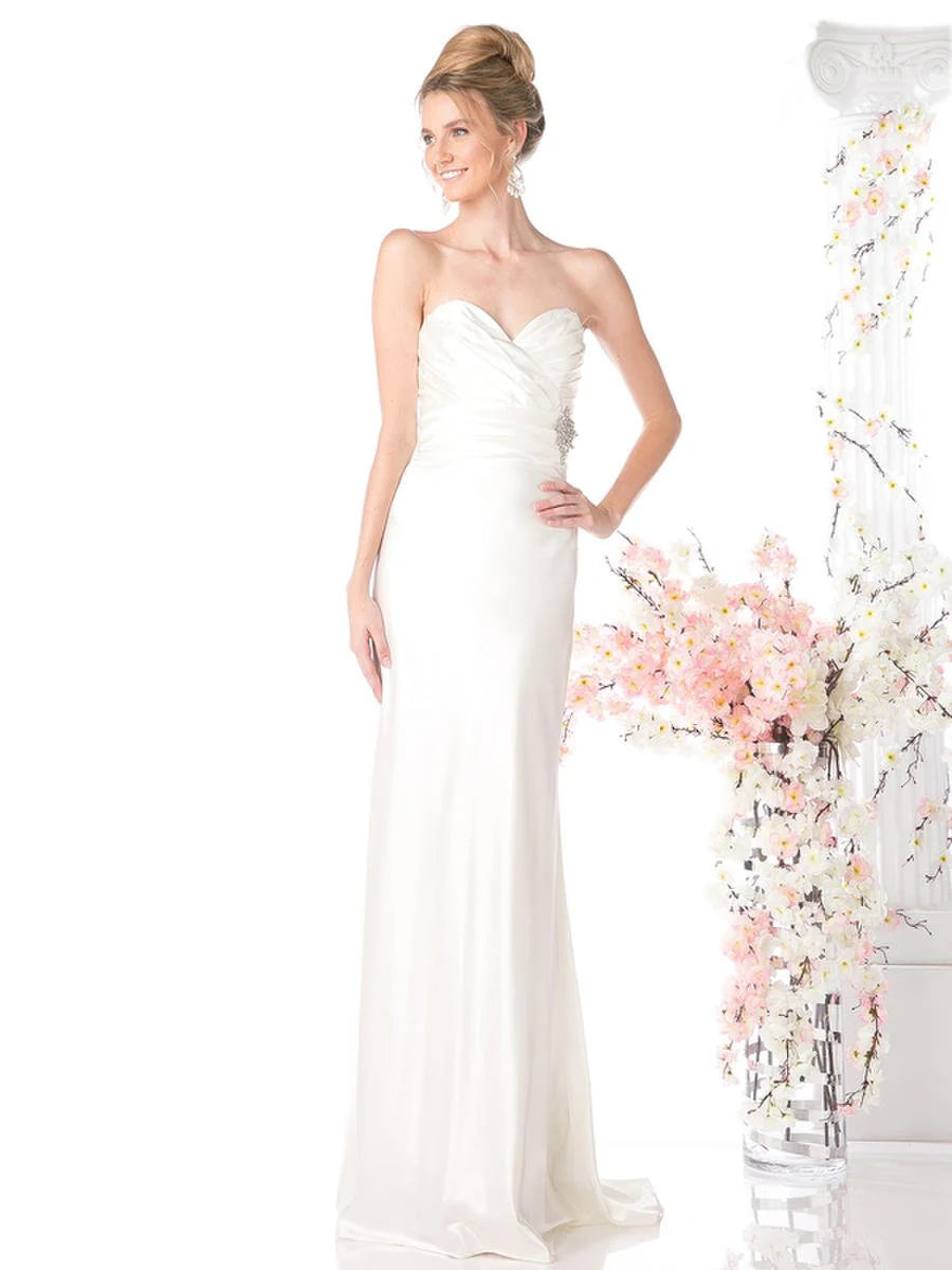 Satin strapless long bridal dress