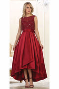 Sleeveless sequins high low satin dress