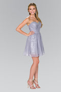 Sweetheart Sequin Short Dress with Chiffon Overlay