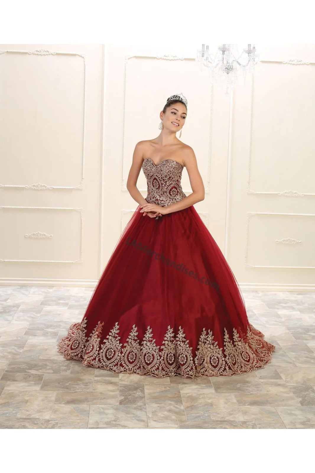 Strapless lace applique & sequins organza dress with bolero jacket - B73